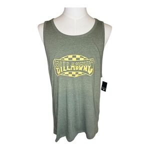 Billabong Tank Top Mens‎ Large Olive Green Graphic Checkered Logo Sleeveless NWT